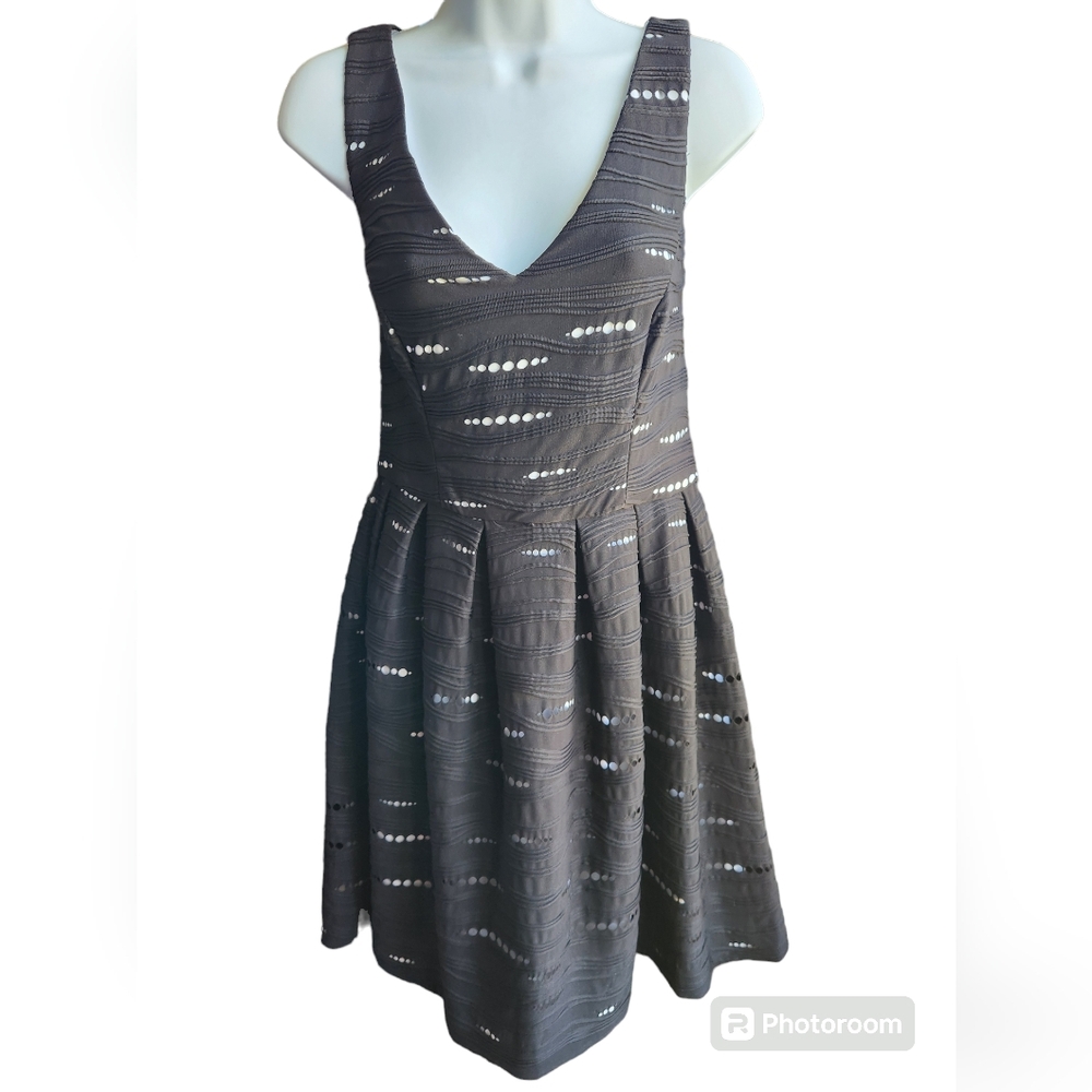Donna Morgan Black White V-Neck A Line Dress Size 10